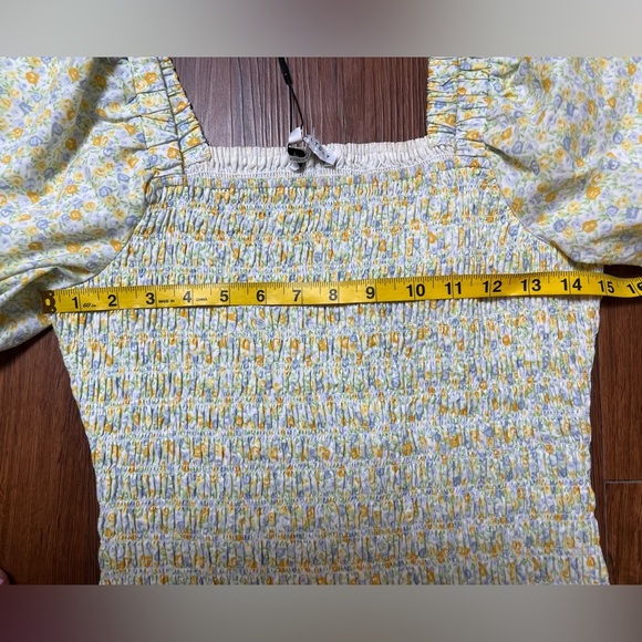 English Factory Yellow Floral Smocked Puff Sleeve Mini Dress Women’s S NWT - Picture 9 of 9